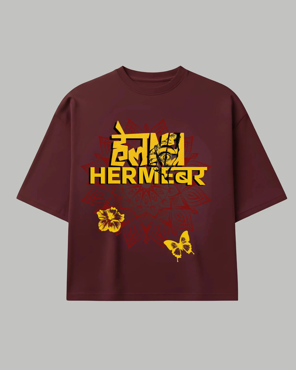 "HELL NAH" Statement Oversized T-Shirt | Deep Burgundy
