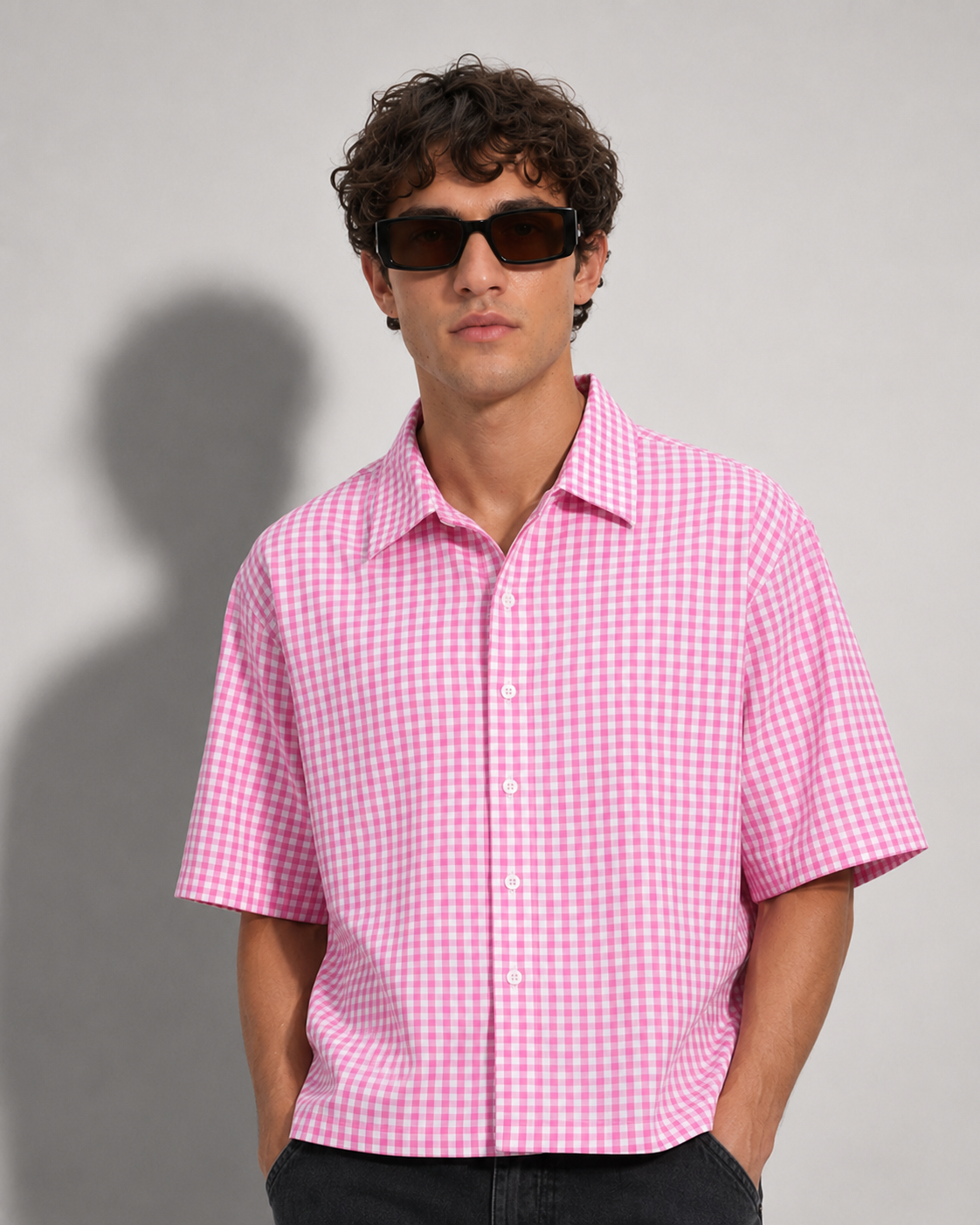 Blush Grid Boxy Shirt