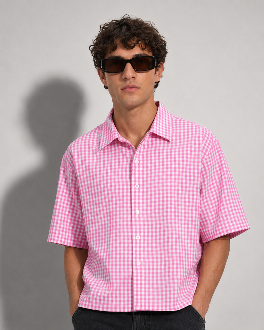 Blush Grid Boxy Shirt