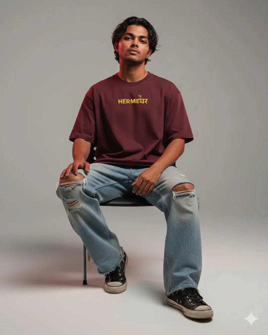 "HELL NAH" Statement Oversized T-Shirt | Deep Burgundy