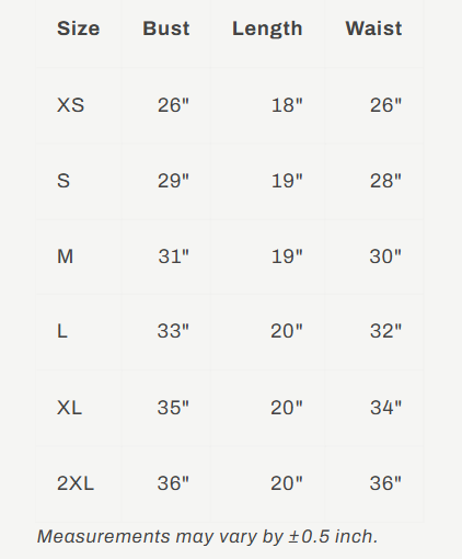 Size Guide - Diva Baby Tee