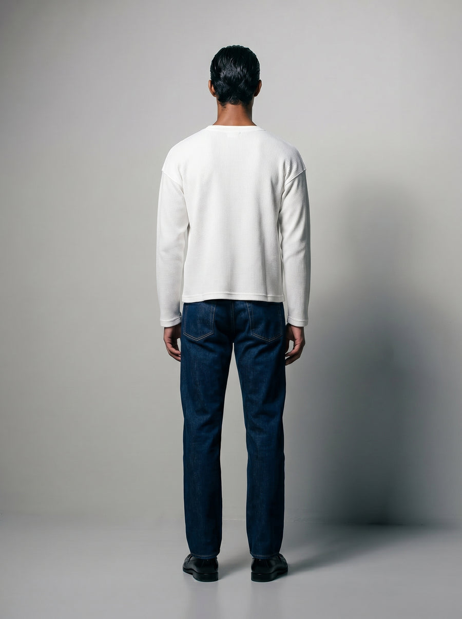 Nella Off White Waffle Knit Henley T-Shirt