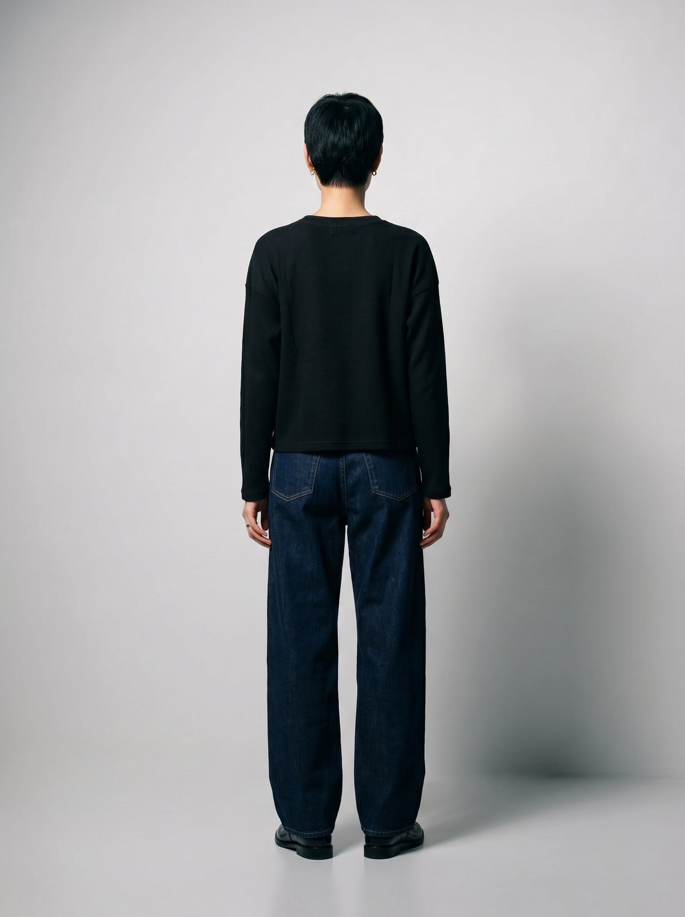 Sanica Black Waffle Knit Henley