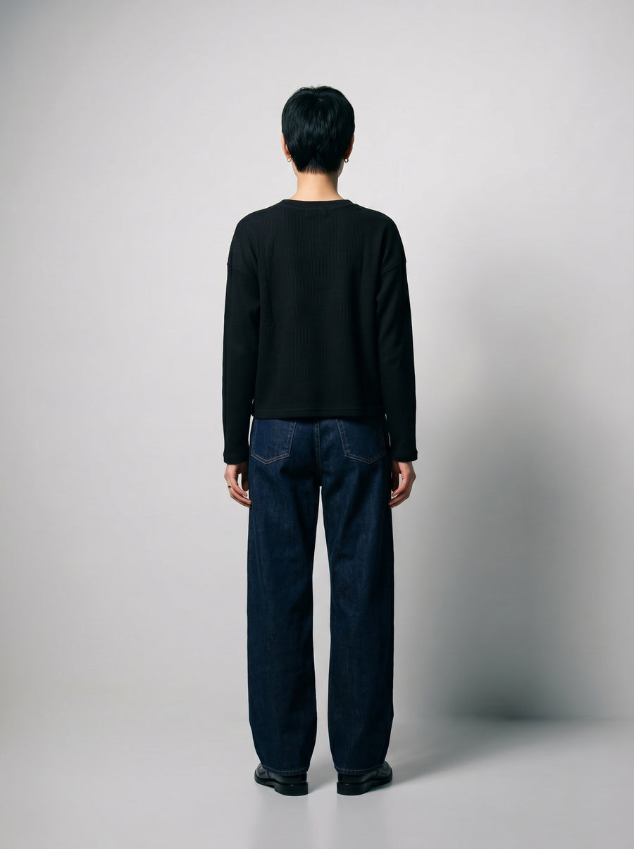 Sanica Black Waffle Knit Henley