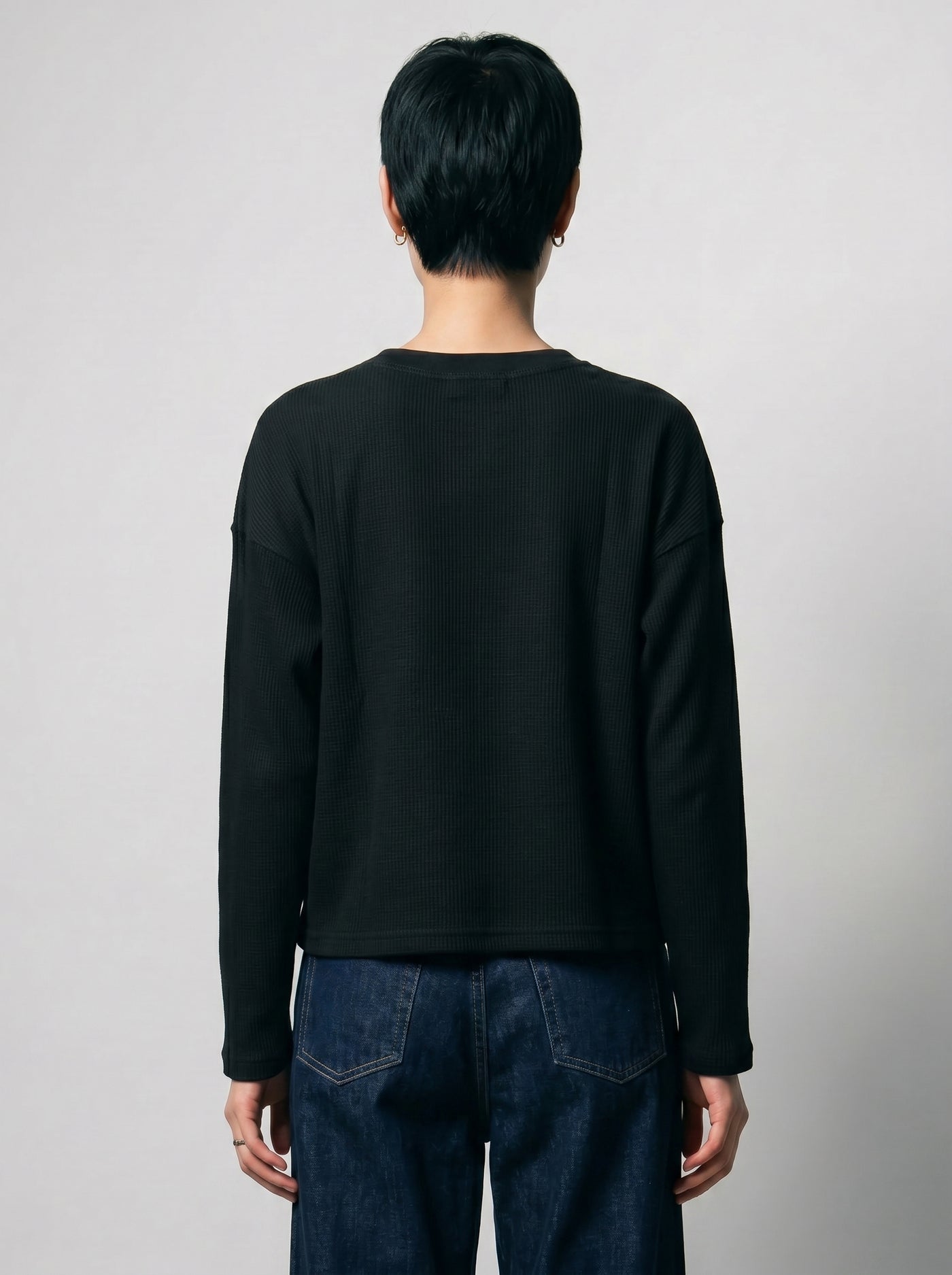 Sanica Black Waffle Knit Henley