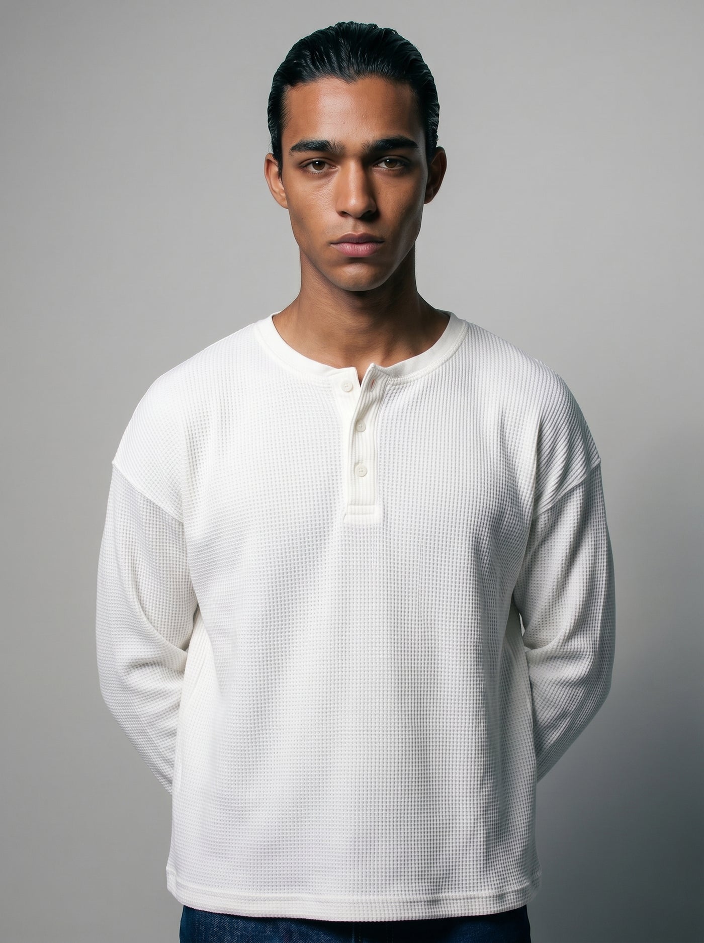 Nella Off White Waffle Knit Henley T-Shirt
