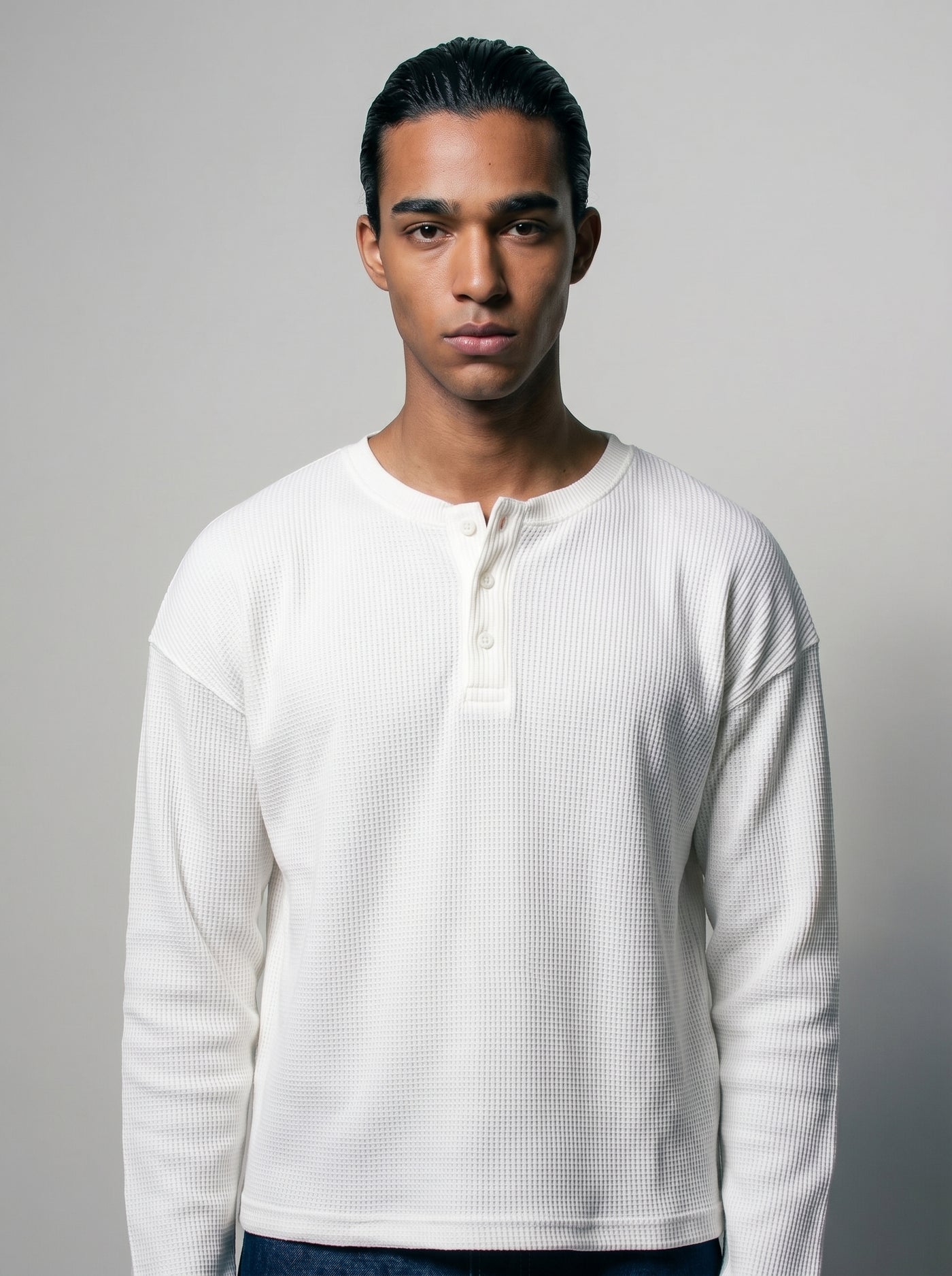 Nella Off White Waffle Knit Henley T-Shirt