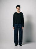 Sanica Black Waffle Knit Henley