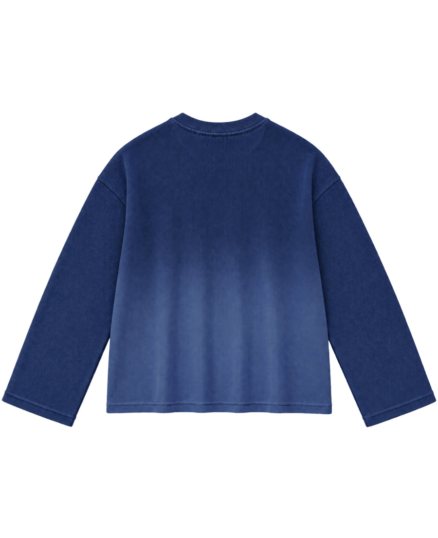 LPU Blue Ombré Waffle Knit Oversized Full-Sleeve