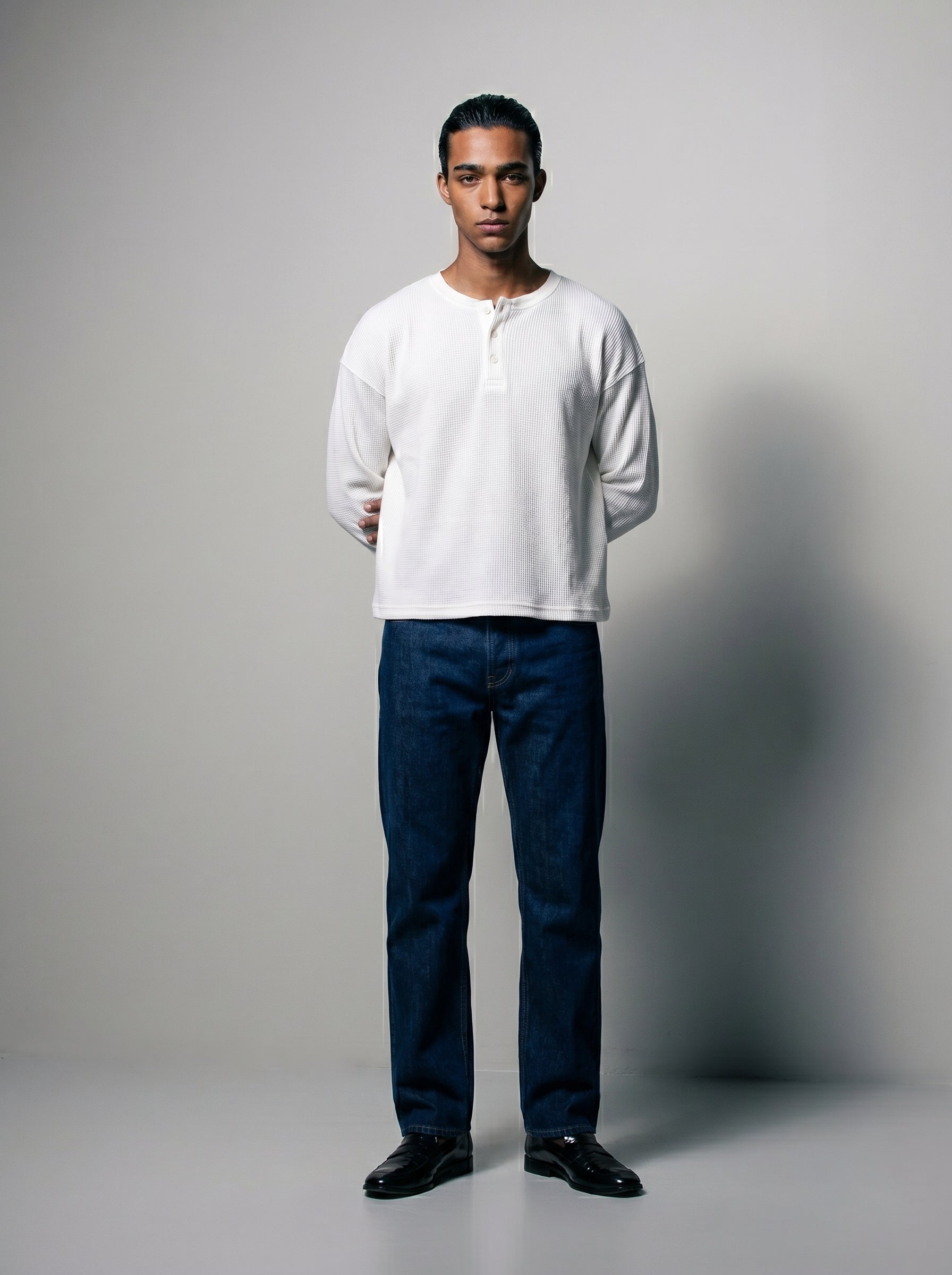 Nella Off White Waffle Knit Henley T-Shirt