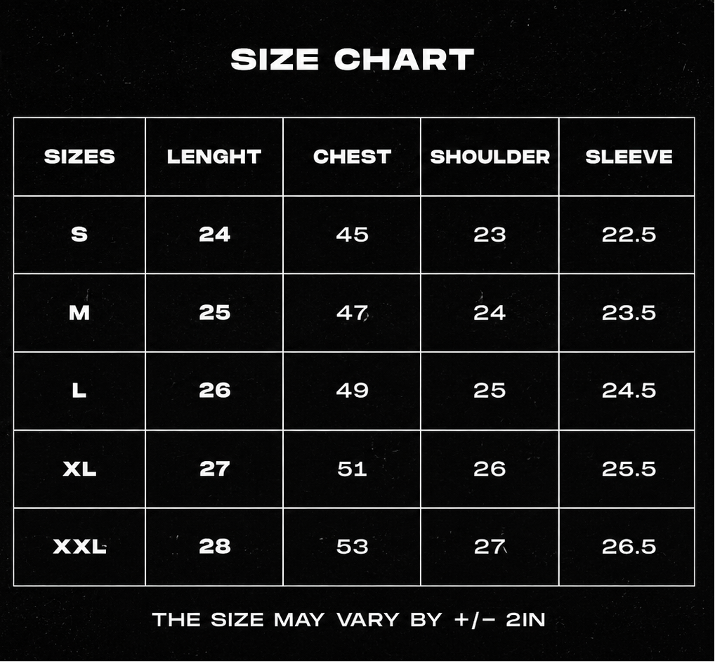 Size Guide - Rust Reptile Waffle Long Sleeve Tee